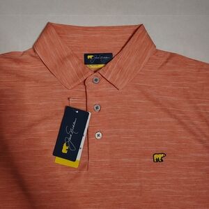 Jack Nicklaus Golf Polo Shirt Peach Striped Golden Bear  Men's Size Medium NWT